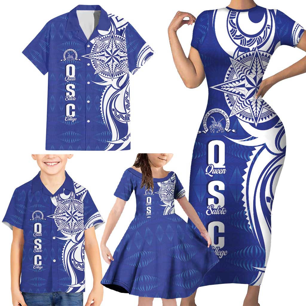 Personalised Queen Salote College Family Matching Short Sleeve Bodycon Dress and Hawaiian Shirt QSC Est 1926 Ngatu Pattern - Polynesian Pride
