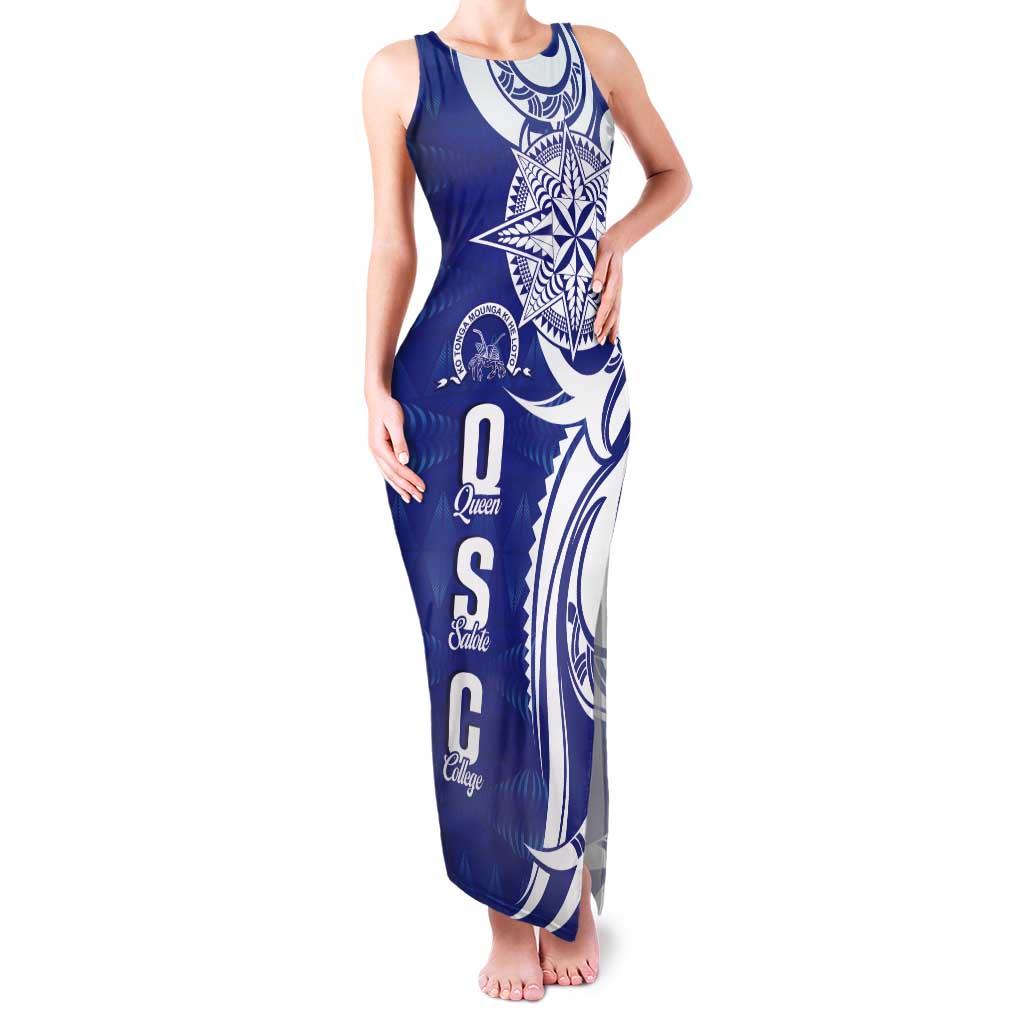 Personalised Queen Salote College Tank Maxi Dress QSC Est 1926 Ngatu Pattern - Polynesian Pride