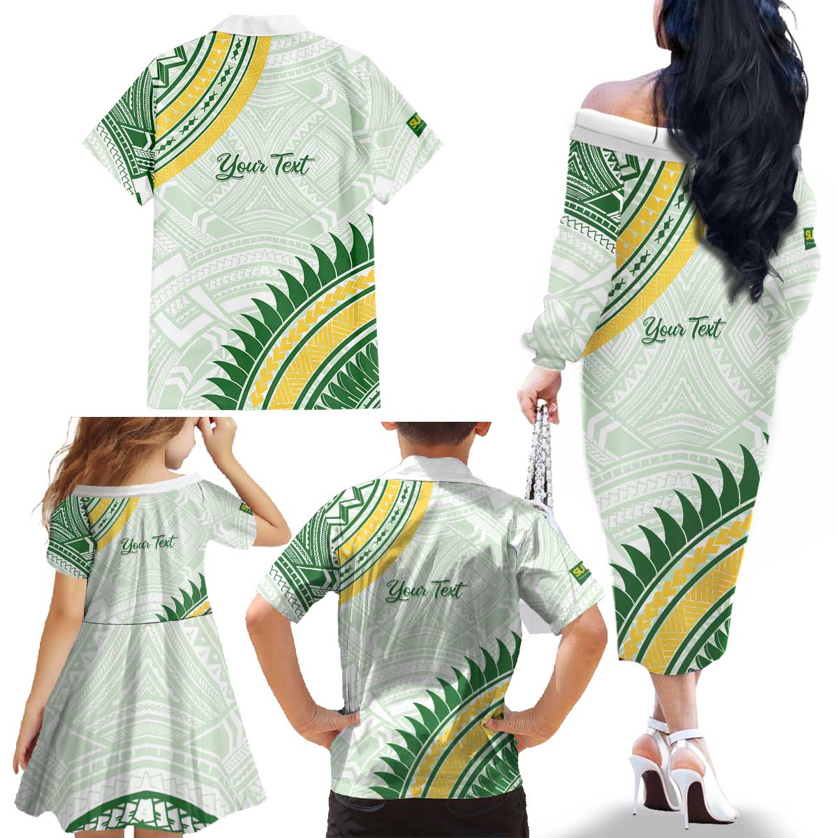 Personalised Samoa Ua Potopoto Family Matching Off The Shoulder Long Sleeve Dress and Hawaiian Shirt SUP Est 2025 Samoan Pattern - Polynesian Pride