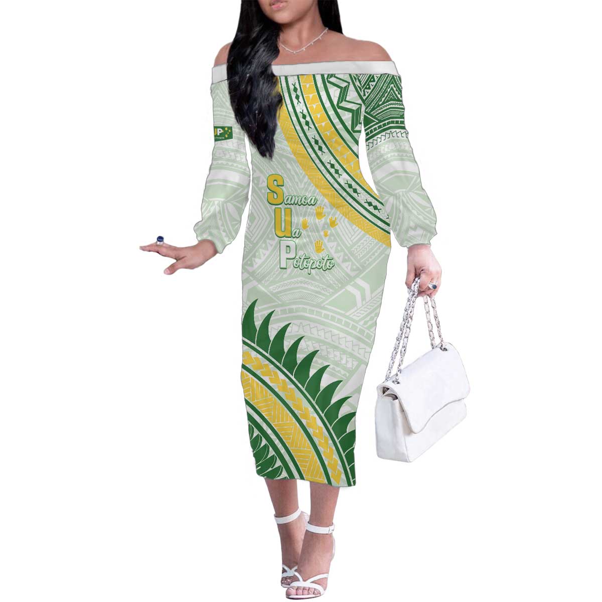 Personalised Samoa Ua Potopoto Family Matching Off The Shoulder Long Sleeve Dress and Hawaiian Shirt SUP Est 2025 Samoan Pattern - Polynesian Pride