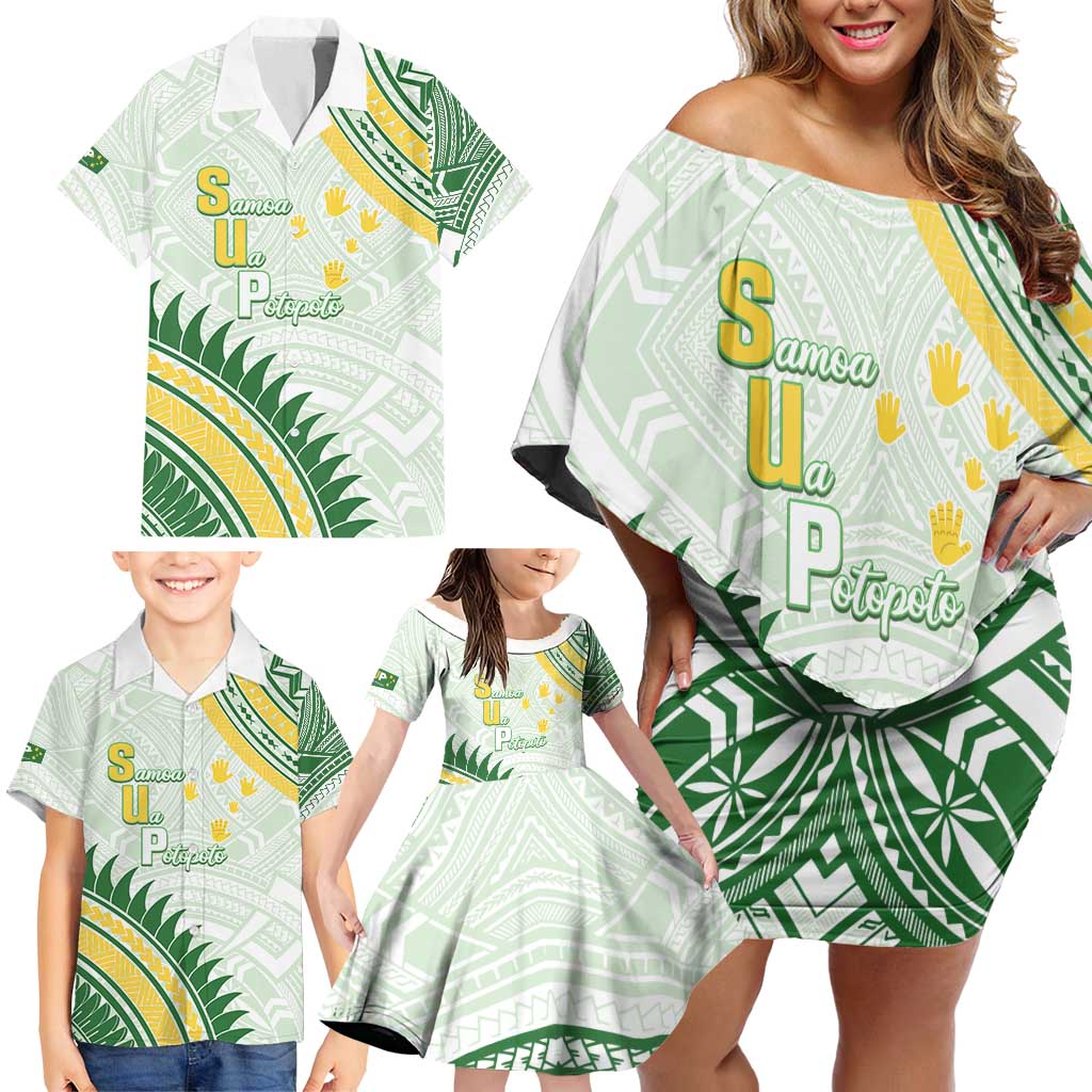 Personalised Samoa Ua Potopoto Family Matching Off Shoulder Short Dress and Hawaiian Shirt SUP Est 2025 Samoan Pattern - Polynesian Pride