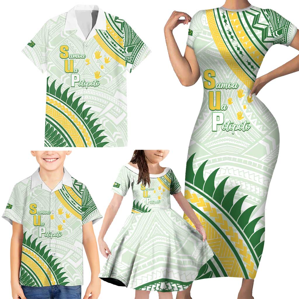 Personalised Samoa Ua Potopoto Family Matching Short Sleeve Bodycon Dress and Hawaiian Shirt SUP Est 2025 Samoan Pattern - Polynesian Pride