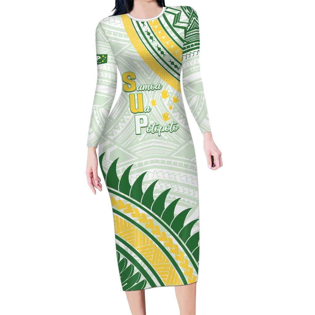 Personalised Samoa Ua Potopoto Long Sleeve Bodycon Dress SUP Est 2025 Samoan Pattern - Polynesian Pride