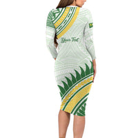 Personalised Samoa Ua Potopoto Long Sleeve Bodycon Dress SUP Est 2025 Samoan Pattern - Polynesian Pride