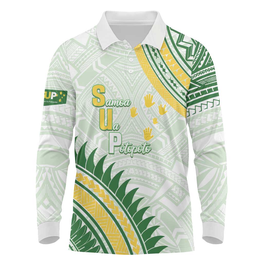 Personalised Samoa Ua Potopoto Long Sleeve Polo Shirt SUP Est 2025 Samoan Pattern - Polynesian Pride