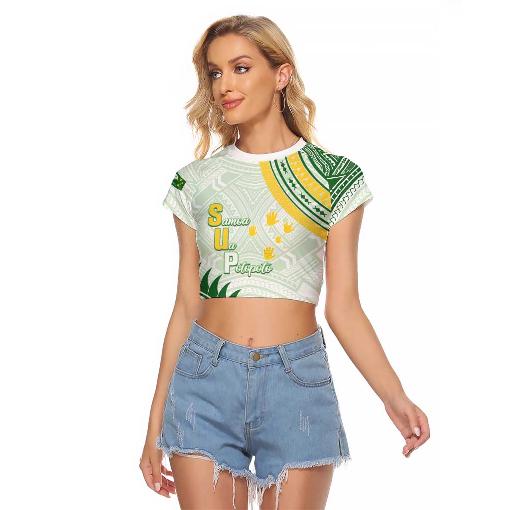 Personalised Samoa Ua Potopoto Raglan Cropped T Shirt SUP Est 2025 Samoan Pattern - Polynesian Pride