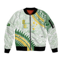 Personalised Samoa Ua Potopoto Sleeve Zip Bomber Jacket SUP Est 2025 Samoan Pattern - Polynesian Pride