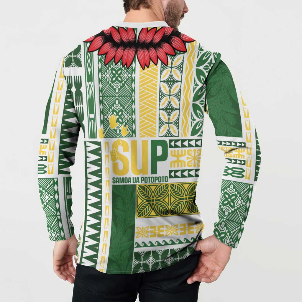 Samoa Uniting Party Button Sweatshirt SUP Est 2025 Siapo Pattern - Polynesian Pride