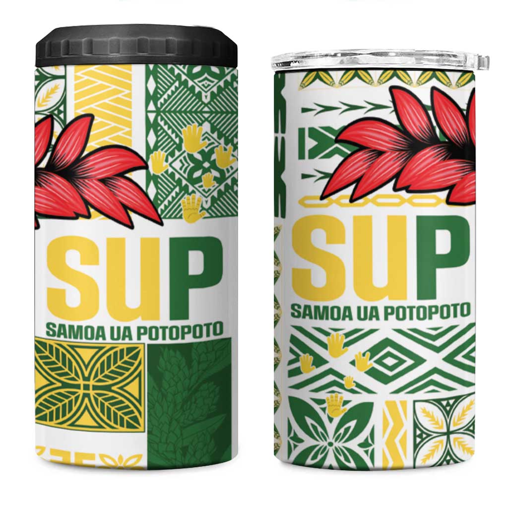 Samoa Uniting Party 4 in 1 Can Cooler Tumbler SUP Est 2025 Siapo Pattern - Polynesian Pride