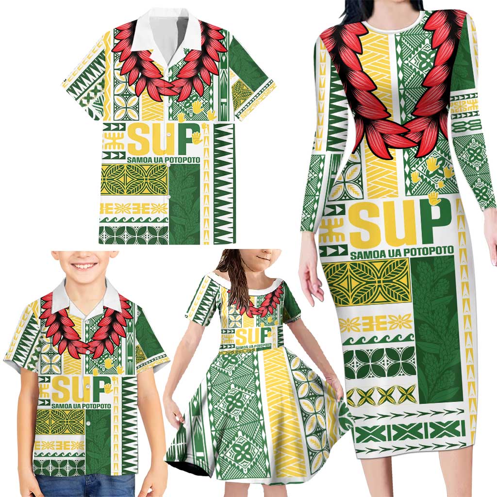 Samoa Uniting Party Family Matching Long Sleeve Bodycon Dress and Hawaiian Shirt SUP Est 2025 Siapo Pattern - Polynesian Pride