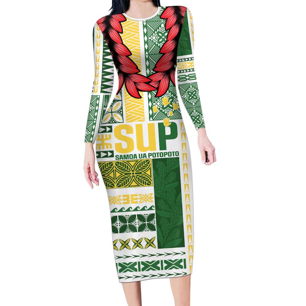 Samoa Uniting Party Family Matching Long Sleeve Bodycon Dress and Hawaiian Shirt SUP Est 2025 Siapo Pattern - Polynesian Pride