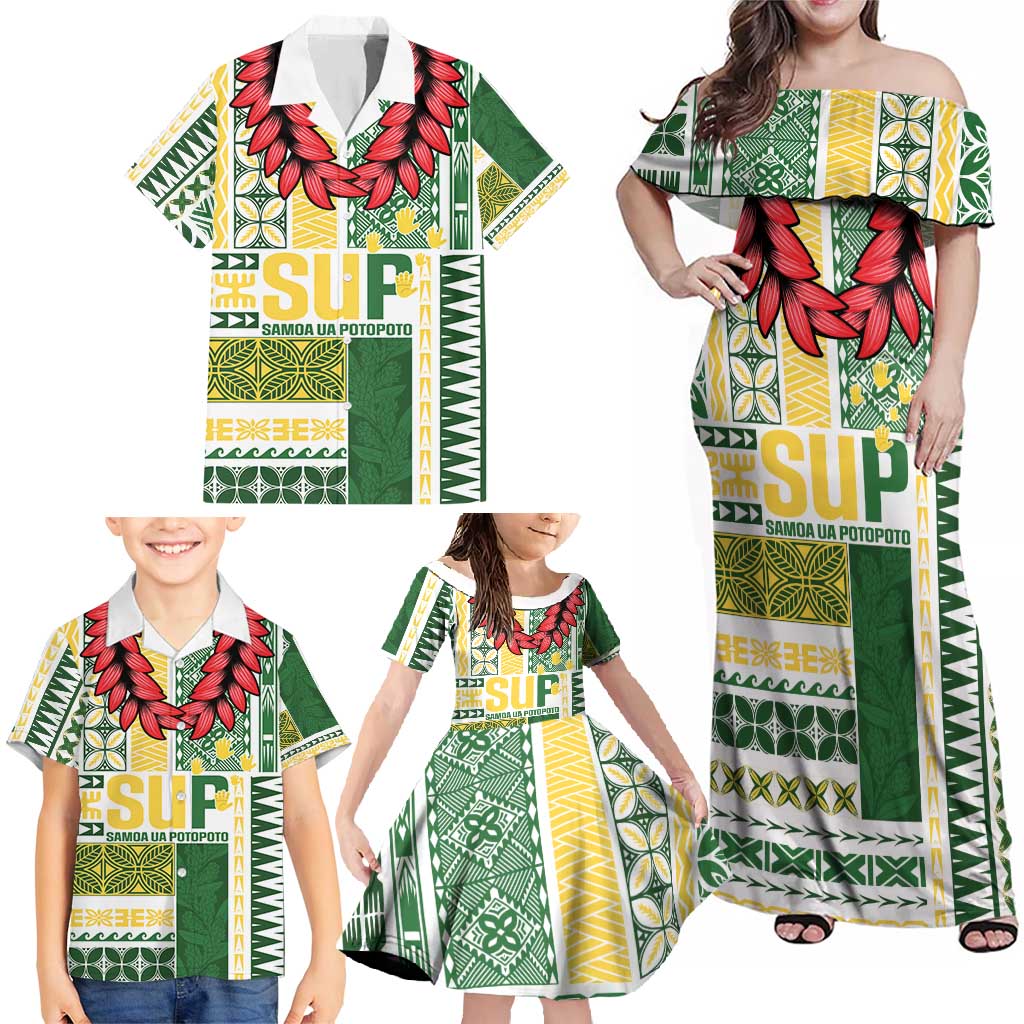 Samoa Uniting Party Family Matching Off Shoulder Maxi Dress and Hawaiian Shirt SUP Est 2025 Siapo Pattern - Polynesian Pride