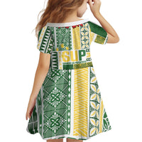 Samoa Uniting Party Kid Short Sleeve Dress SUP Est 2025 Siapo Pattern - Polynesian Pride