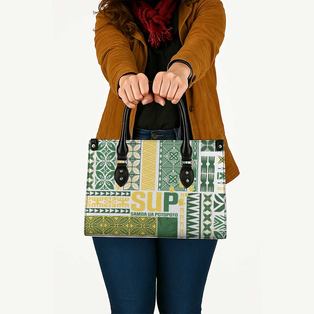 Samoa Uniting Party Leather Bag SUP Est 2025 Siapo Pattern - Polynesian Pride