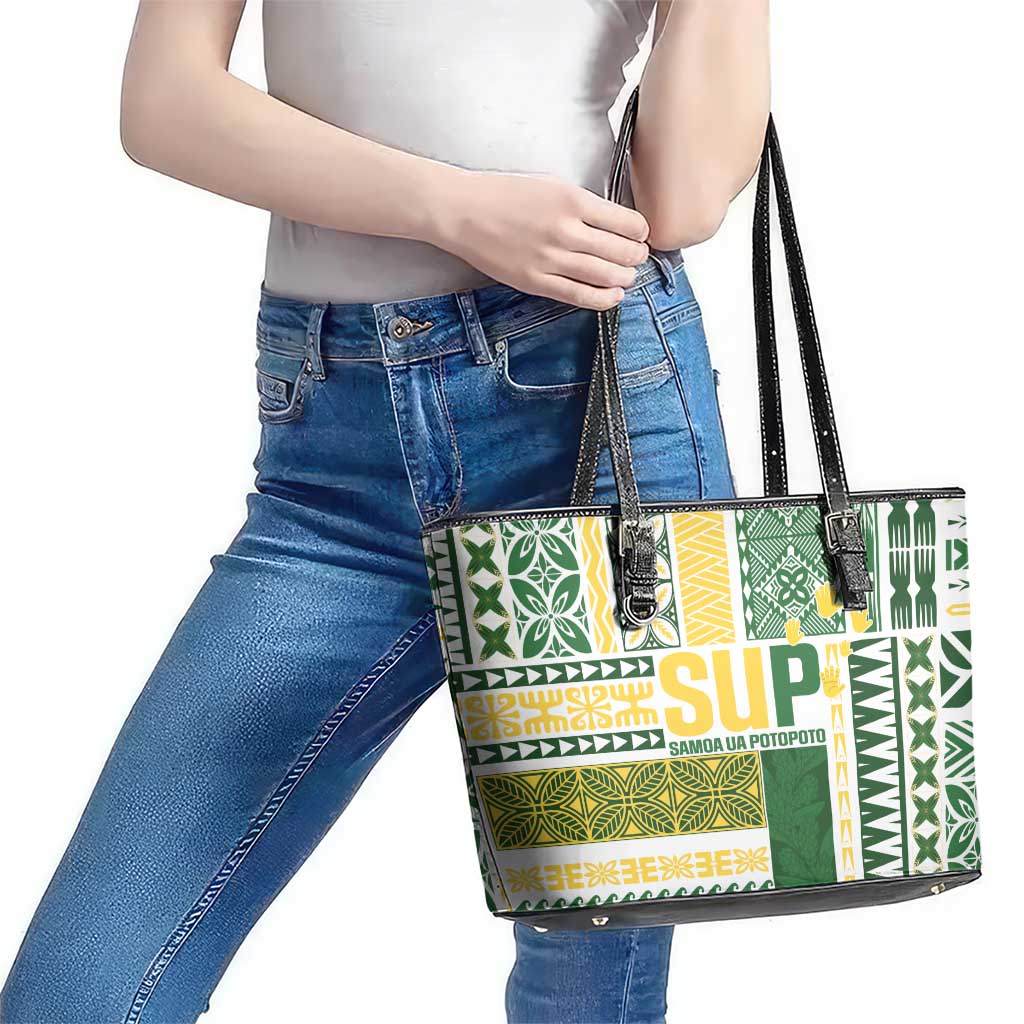 Samoa Uniting Party Leather Tote Bag SUP Est 2025 Siapo Pattern - Polynesian Pride