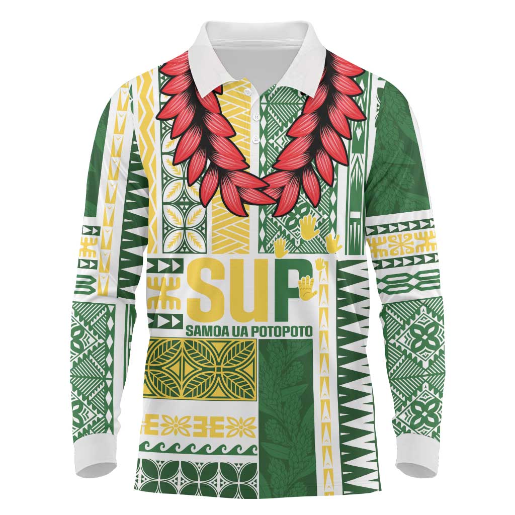 Samoa Uniting Party Long Sleeve Polo Shirt SUP Est 2025 Siapo Pattern - Polynesian Pride