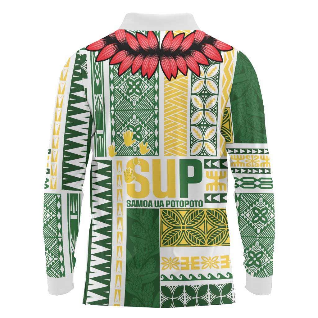 Samoa Uniting Party Long Sleeve Polo Shirt SUP Est 2025 Siapo Pattern - Polynesian Pride