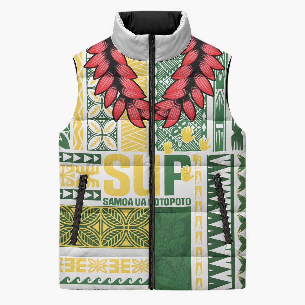 Samoa Uniting Party Sleeveless Puffer Jacket SUP Est 2025 Siapo Pattern - Polynesian Pride