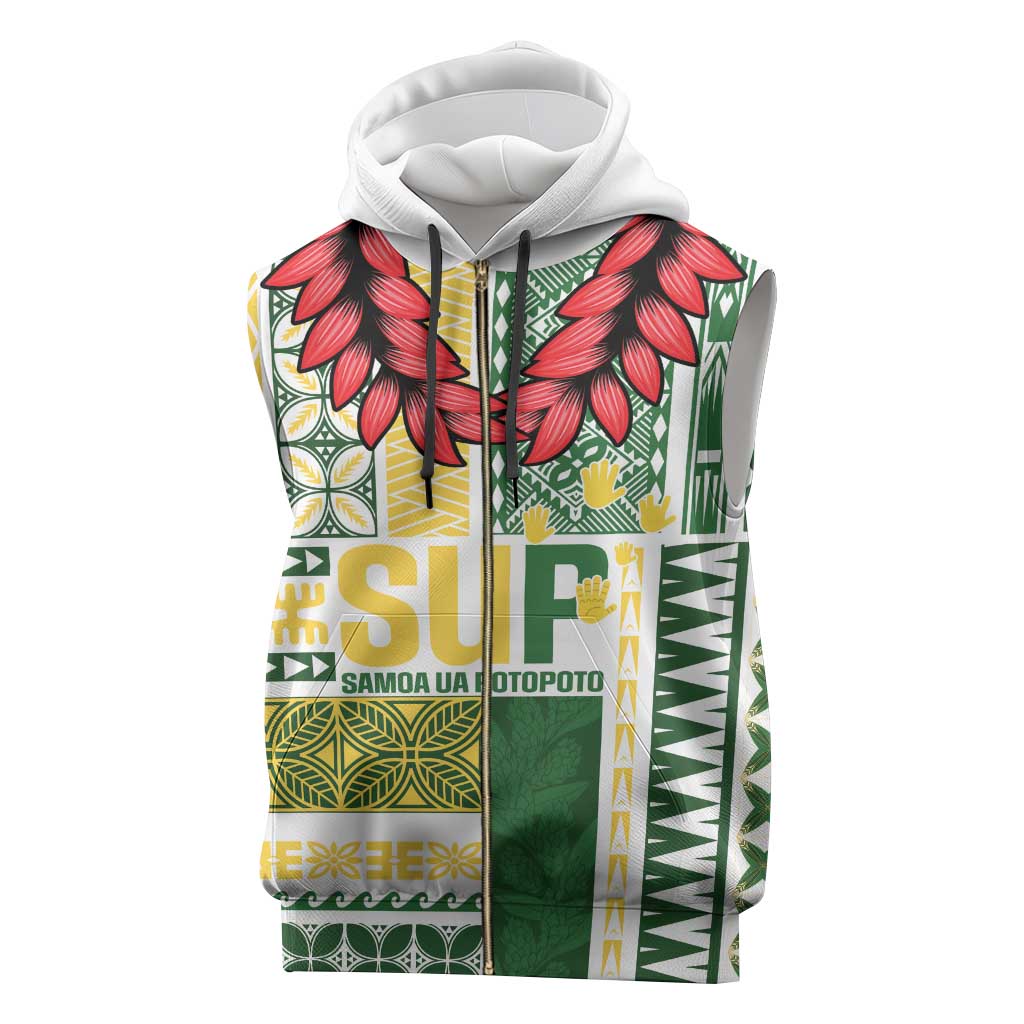 Samoa Uniting Party Sleeveless Zip Hoodie SUP Est 2025 Siapo Pattern - Polynesian Pride
