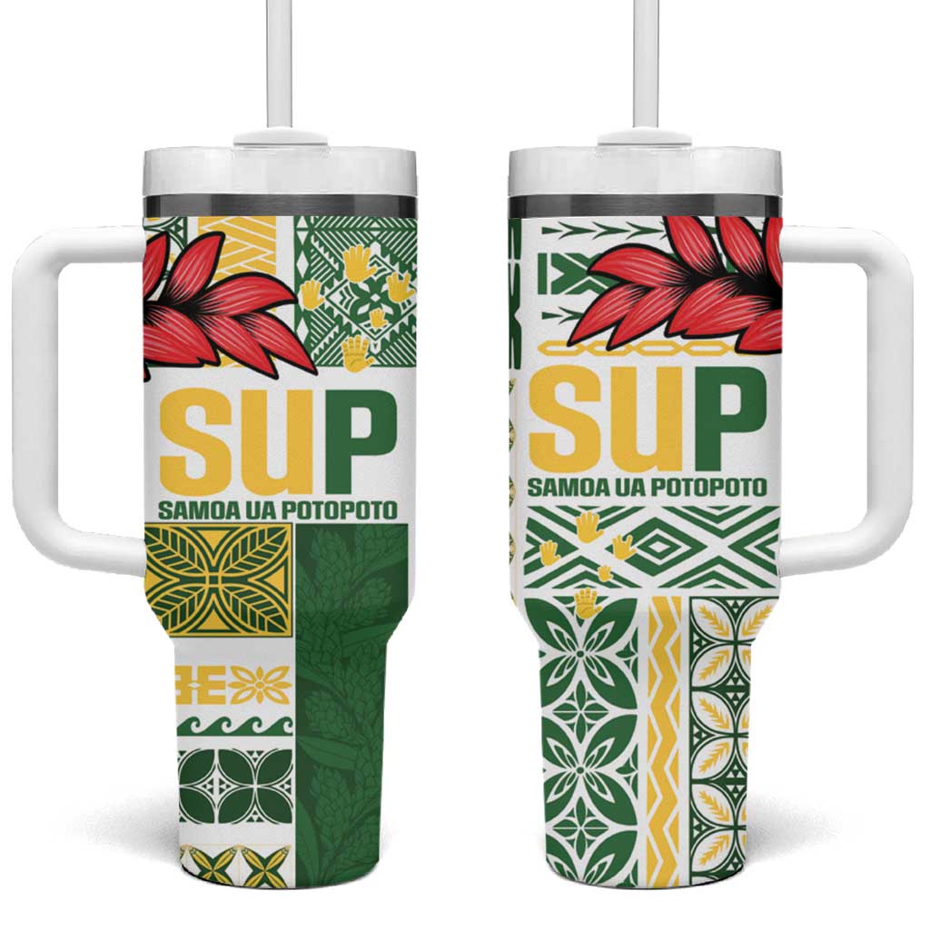 Samoa Uniting Party Tumbler With Handle SUP Est 2025 Siapo Pattern - Polynesian Pride