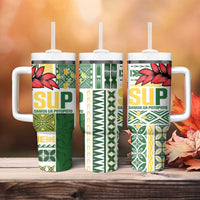 Samoa Uniting Party Tumbler With Handle SUP Est 2025 Siapo Pattern - Polynesian Pride