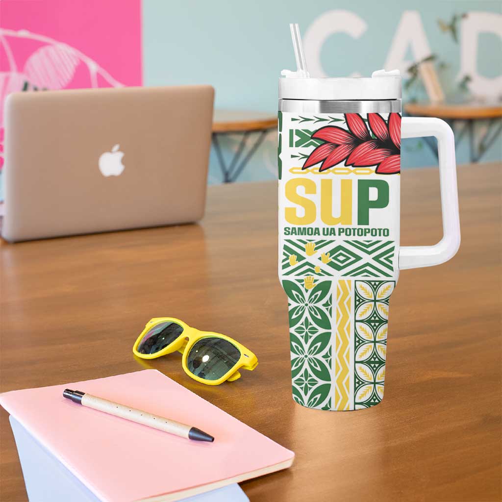 Samoa Uniting Party Tumbler With Handle SUP Est 2025 Siapo Pattern - Polynesian Pride
