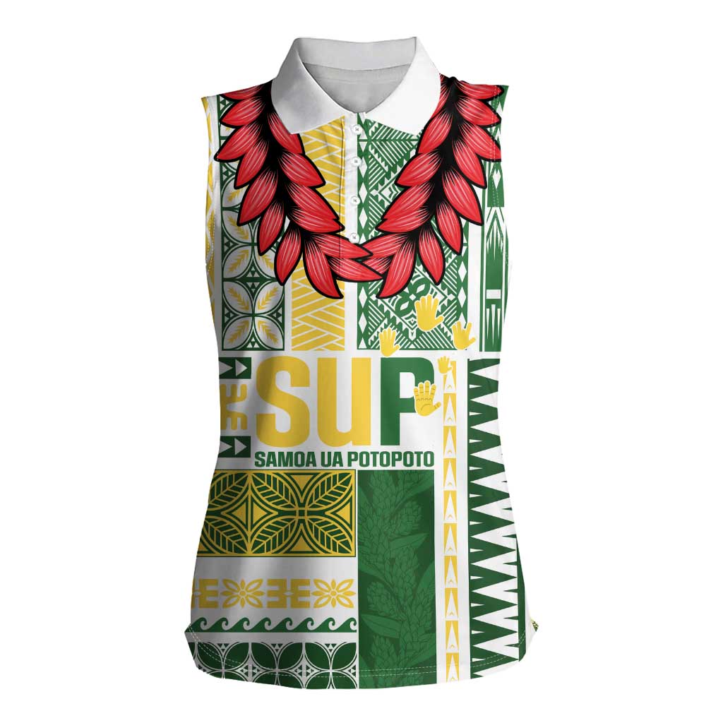 Samoa Uniting Party Women Sleeveless Polo Shirt SUP Est 2025 Siapo Pattern - Polynesian Pride