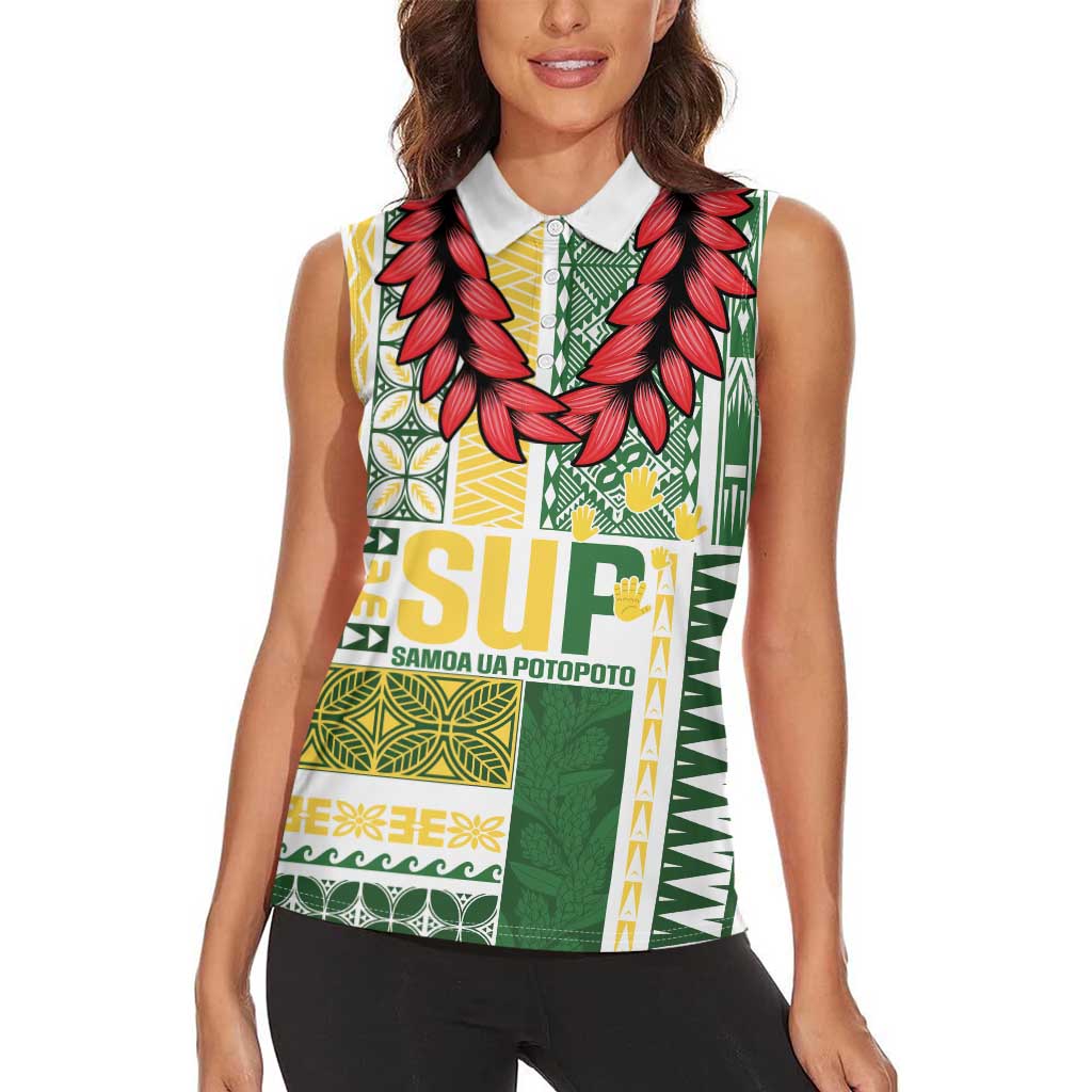 Samoa Uniting Party Women Sleeveless Polo Shirt SUP Est 2025 Siapo Pattern - Polynesian Pride