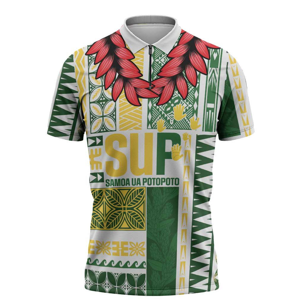 Samoa Uniting Party Zipper Polo Shirt SUP Est 2025 Siapo Pattern - Polynesian Pride