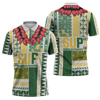 Samoa Uniting Party Zipper Polo Shirt SUP Est 2025 Siapo Pattern - Polynesian Pride