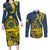 Niue Peniamina Gospel Day Couples Matching Long Sleeve Bodycon Dress and Long Sleeve Button Shirts Unique Niean Hiapo LT14 Blue - Polynesian Pride