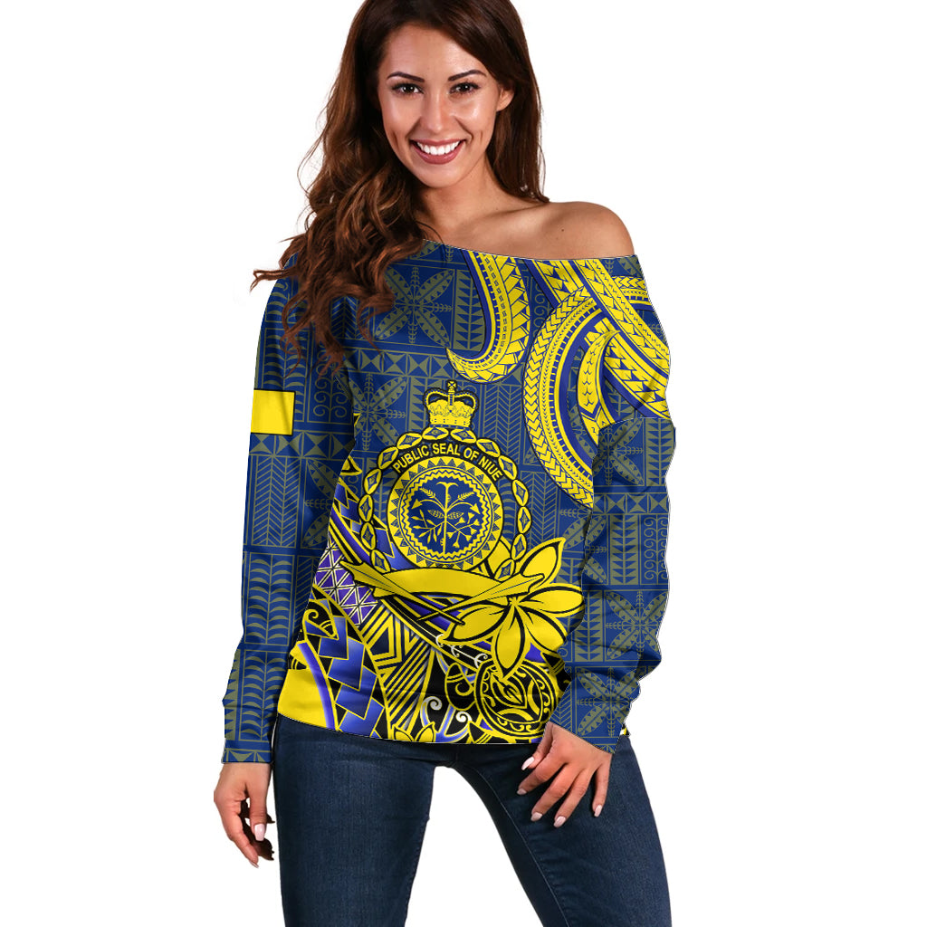 Niue Peniamina Gospel Day Off Shoulder Sweater Unique Niean Hiapo LT14 Women Blue - Polynesian Pride