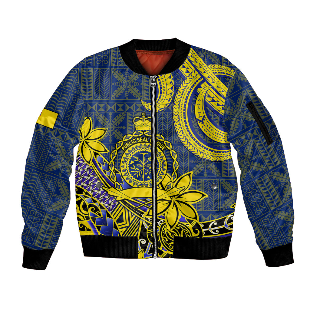 Niue Peniamina Gospel Day Sleeve Zip Bomber Jacket Unique Niean Hiapo LT14 Unisex Blue - Polynesian Pride