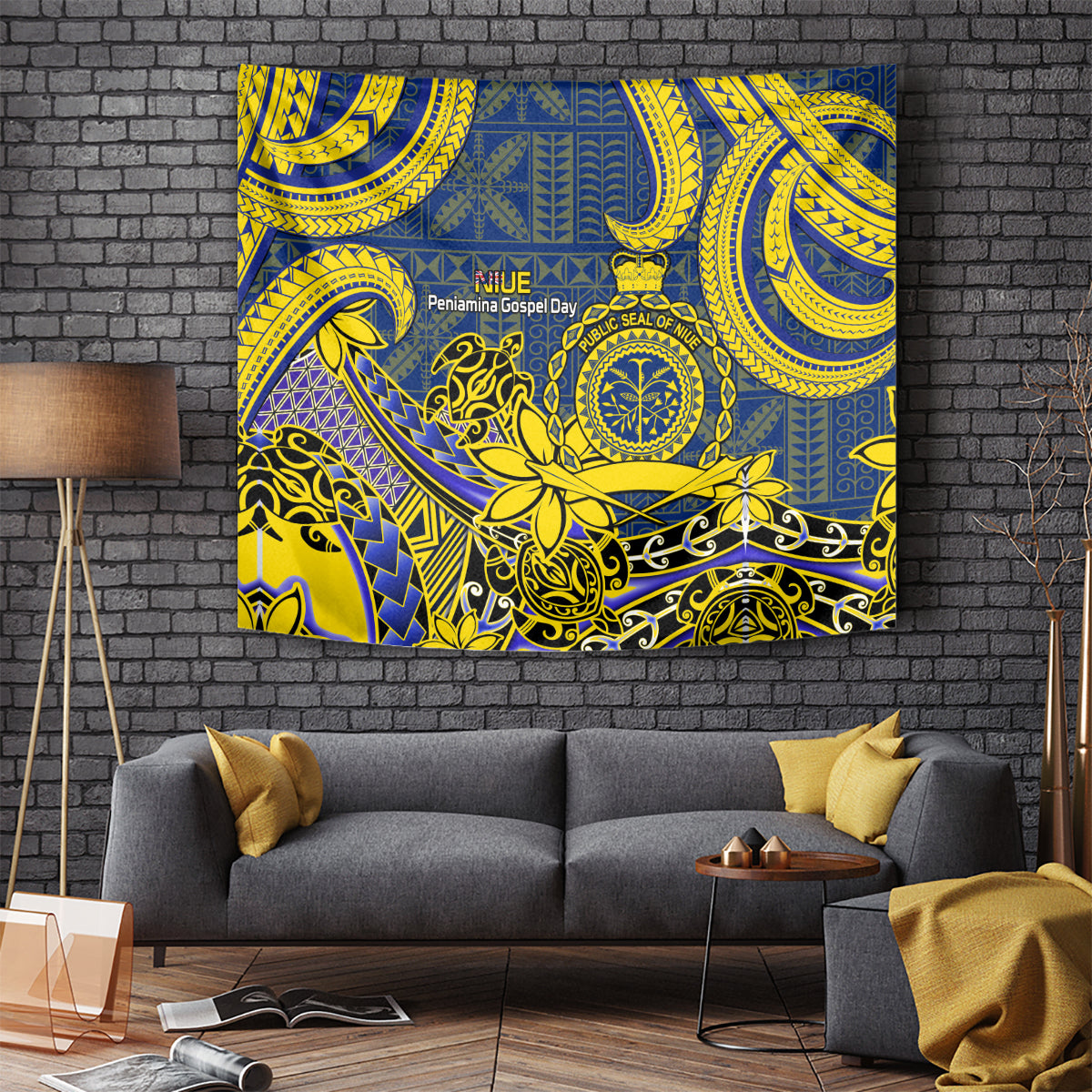 Niue Peniamina Gospel Day Tapestry Unique Niean Hiapo LT14 Blue - Polynesian Pride
