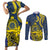 Personalised Niue Peniamina Gospel Day Couples Matching Short Sleeve Bodycon Dress and Long Sleeve Button Shirts Unique Niean Hiapo LT14 Blue - Polynesian Pride