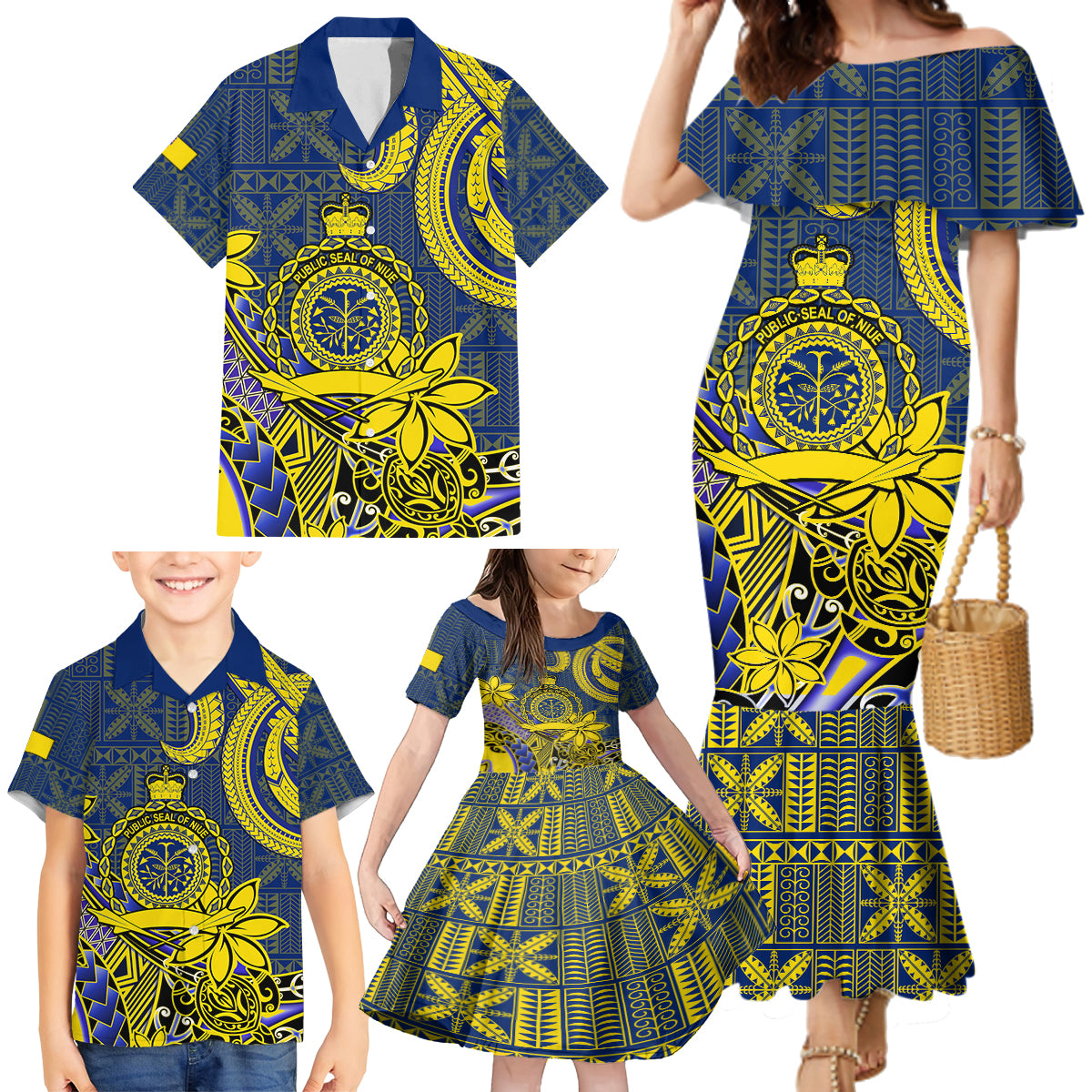 Personalised Niue Peniamina Gospel Day Family Matching Mermaid Dress and Hawaiian Shirt Unique Niean Hiapo LT14 - Polynesian Pride