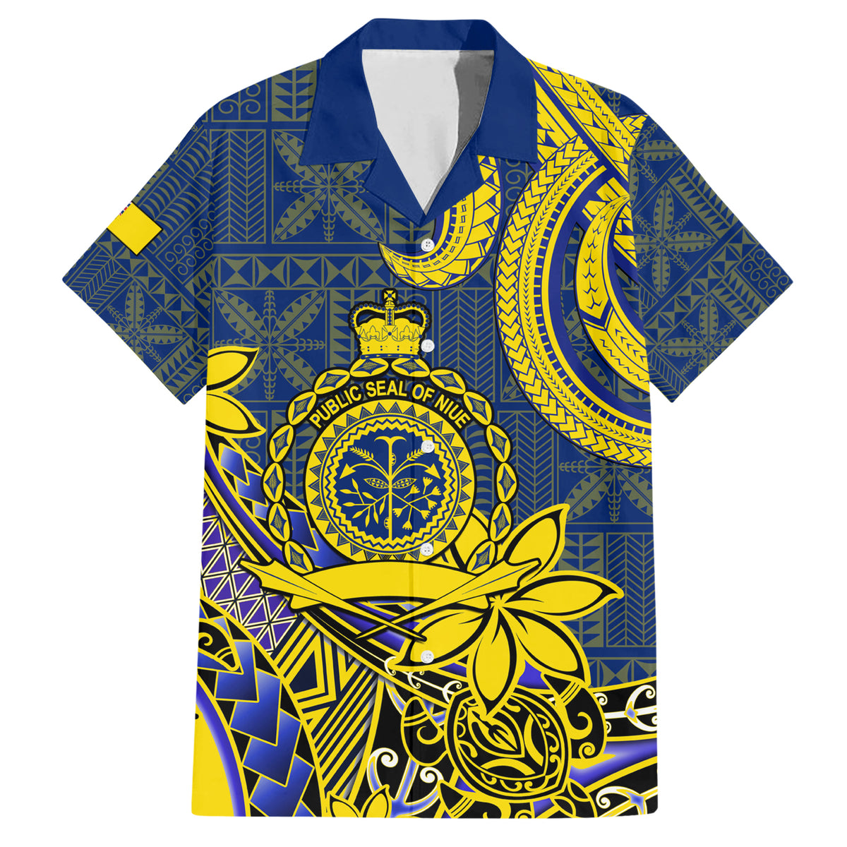 Personalised Niue Peniamina Gospel Day Family Matching Short Sleeve Bodycon Dress and Hawaiian Shirt Unique Niean Hiapo LT14 Dad's Shirt - Short Sleeve Blue - Polynesian Pride