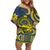 Personalised Niue Peniamina Gospel Day Off Shoulder Short Dress Unique Niean Hiapo LT14 Women Blue - Polynesian Pride