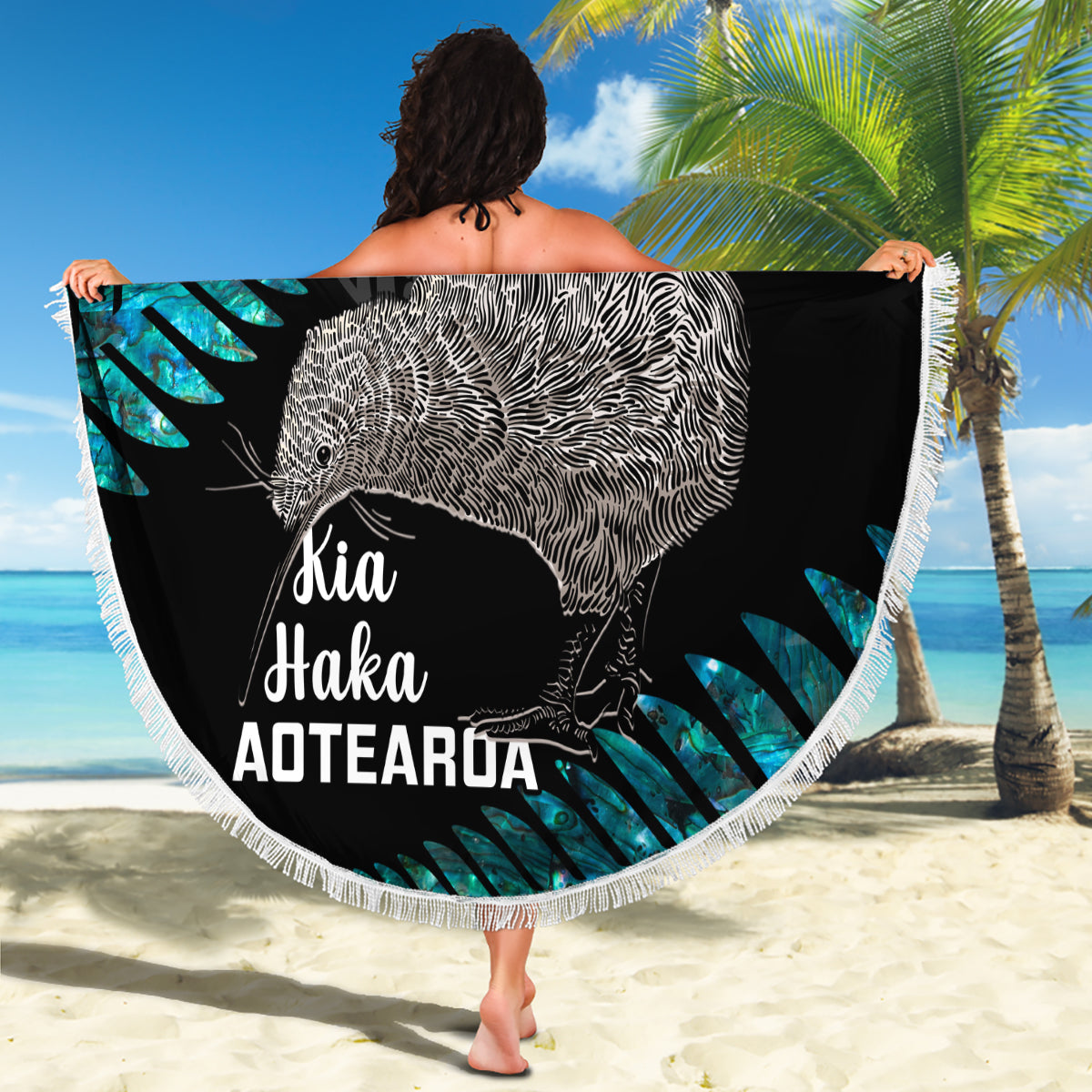 New Zealand Silver Fern Rugby Beach Blanket Pacific 2023 Kia Haka Kiwis With Maori Ta Moko LT14 - Wonder Print Shop
