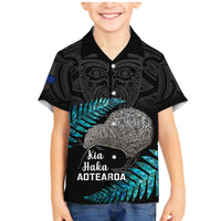 Custom New Zealand Silver Fern Rugby Family Matching Mermaid Dress and Hawaiian Shirt Pacific 2023 Kia Haka Kiwis With Maori Ta Moko LT14 Son's Shirt Black - Polynesian Pride
