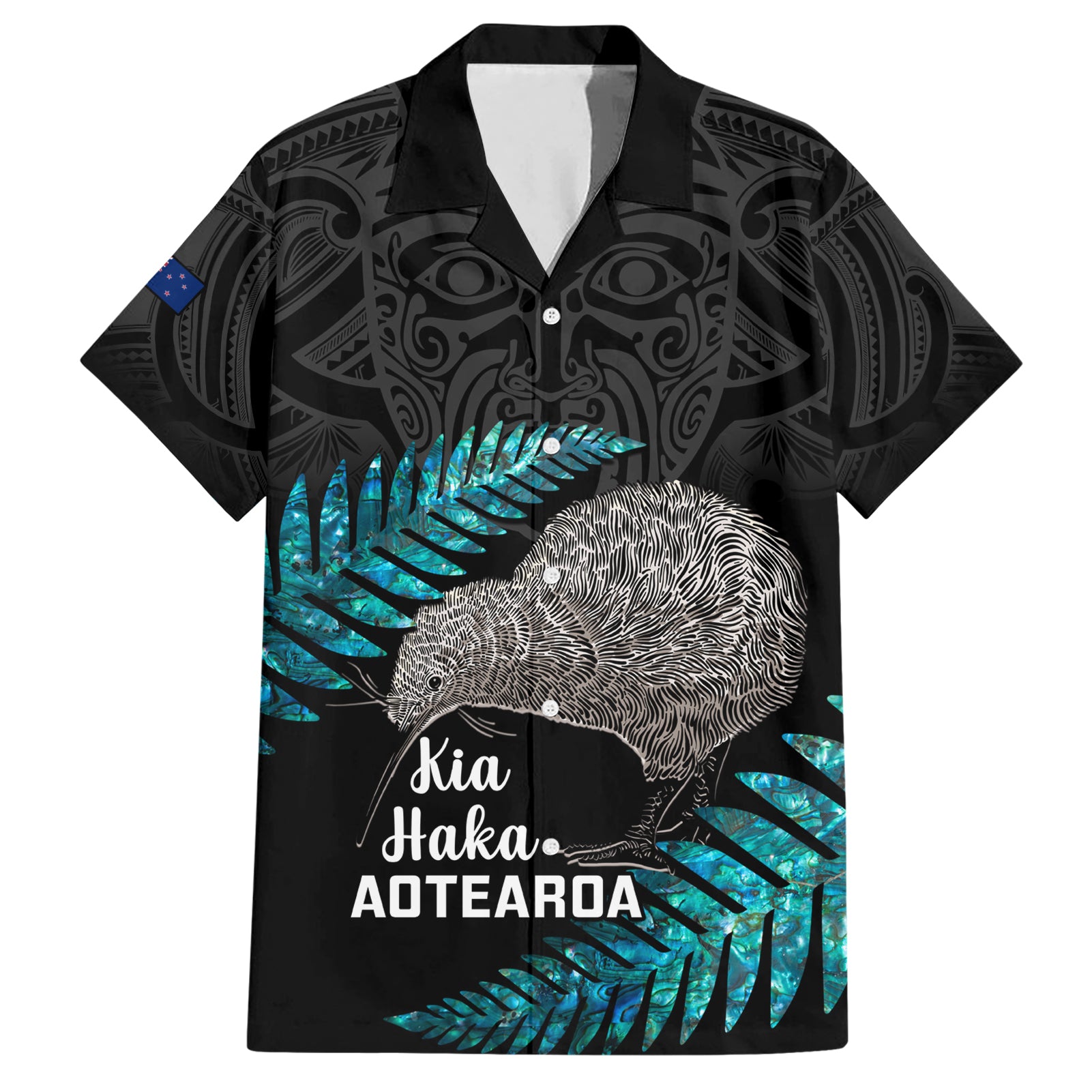 Custom New Zealand Silver Fern Rugby Hawaiian Shirt Pacific 2023 Kia Haka Kiwis With Maori Ta Moko LT14 Black - Polynesian Pride