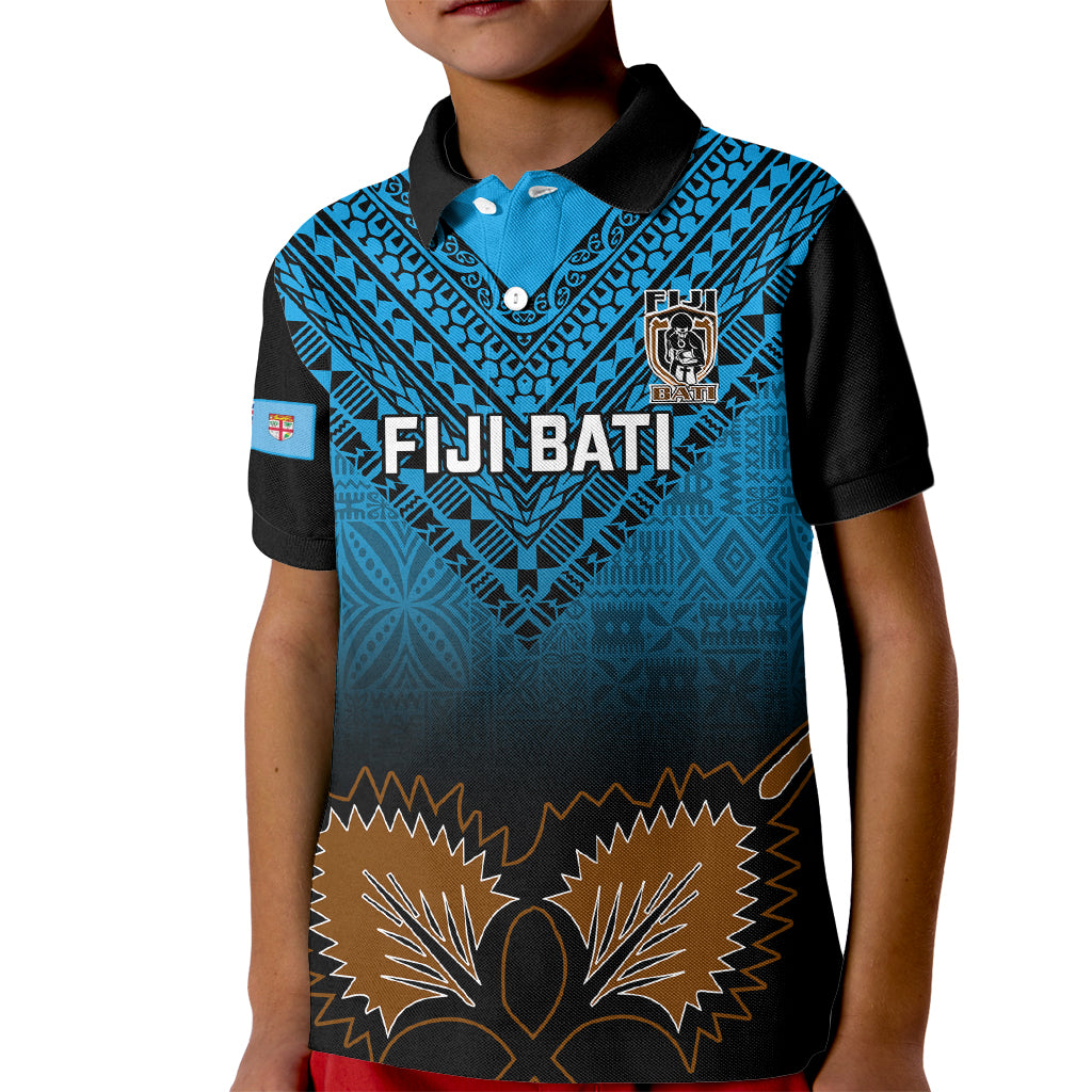 Custom Fiji Tapa Rugby Kid Polo Shirt Pacific 2023 Go Fijian Bati LT14 Kid Blue - Polynesian Pride