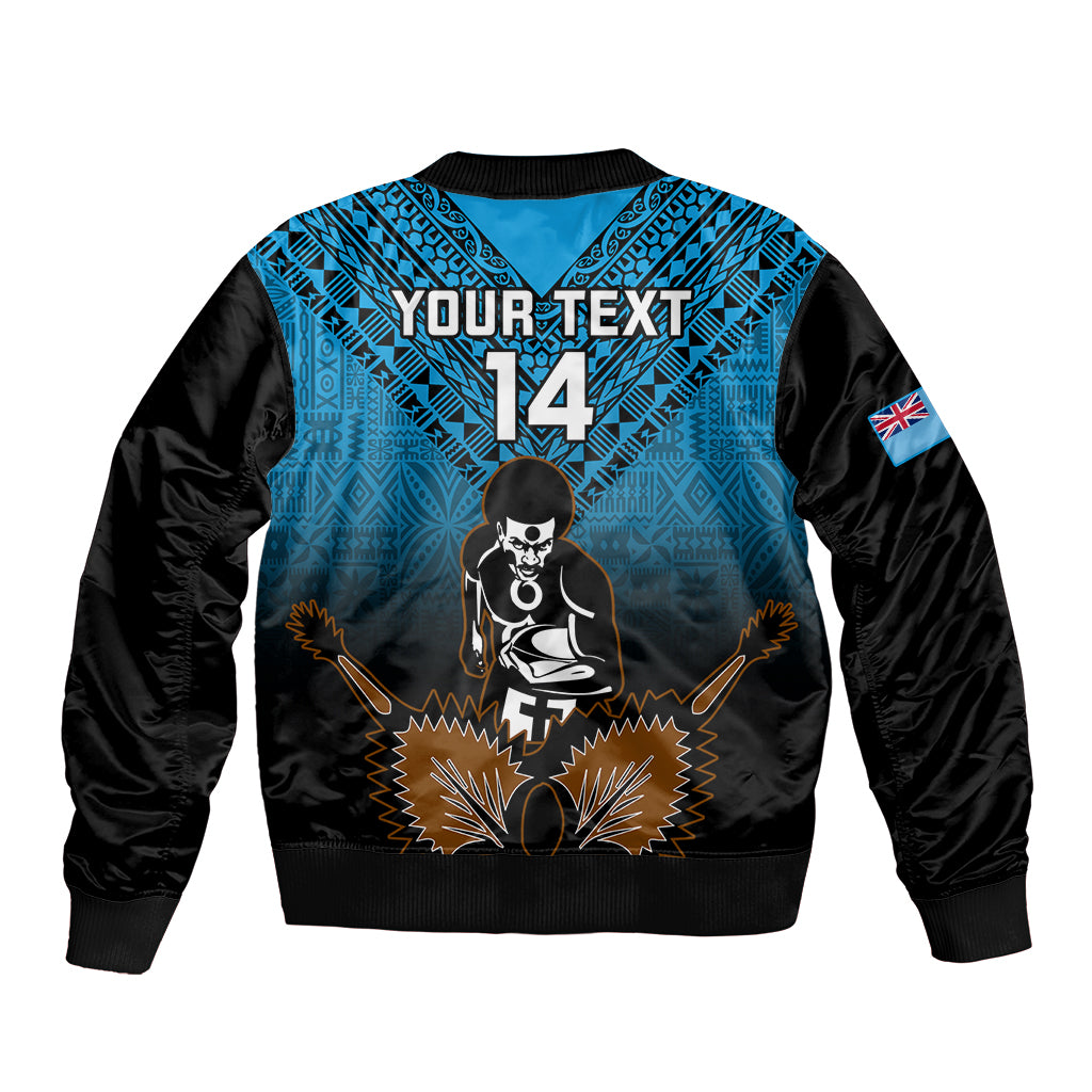 Custom Fiji Tapa Rugby Sleeve Zip Bomber Jacket Pacific 2023 Go Fijian Bati LT14 - Polynesian Pride