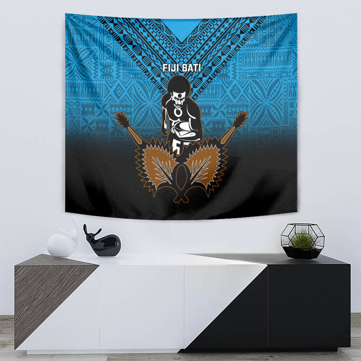Fiji Tapa Rugby Tapestry Pacific 2023 Go Fijian Bati LT14 - Polynesian Pride