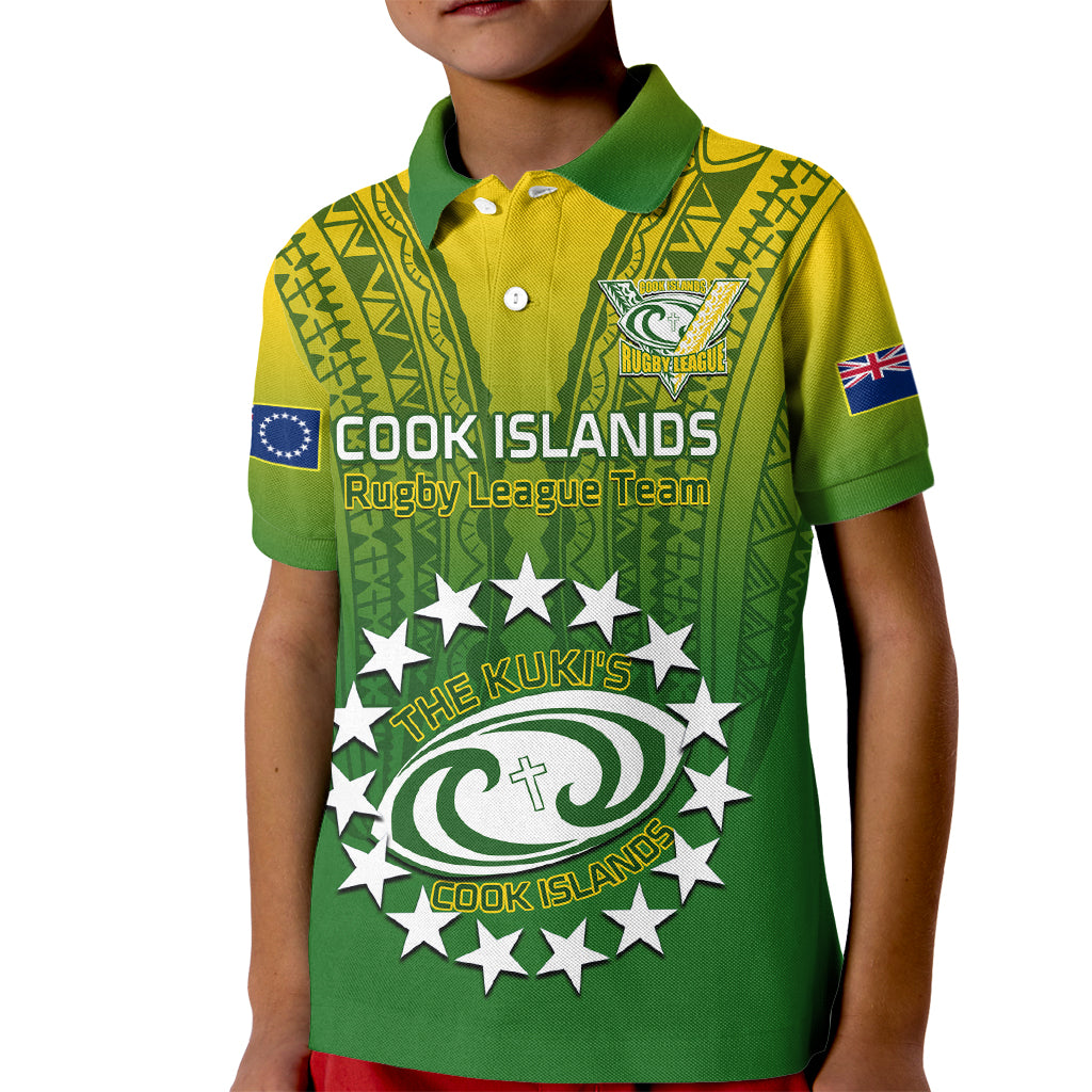 Custom Cook Islands Rugby Kid Polo Shirt Pacific 2023 Go The Kukis LT14 Kid Green - Polynesian Pride