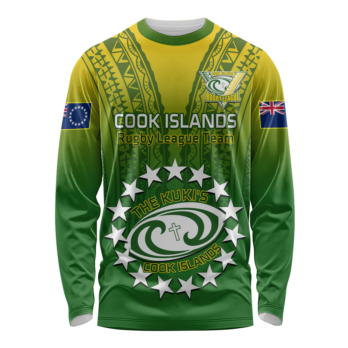 Custom Cook Islands Rugby Long Sleeve Shirt Pacific 2023 Go The Kukis LT14 Unisex Green - Polynesian Pride