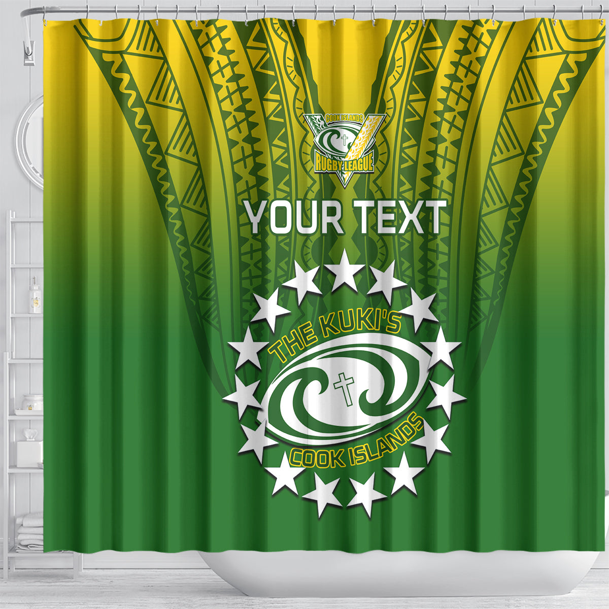 Custom Cook Islands Rugby Shower Curtain Pacific 2023 Go The Kukis LT14 - Polynesian Pride