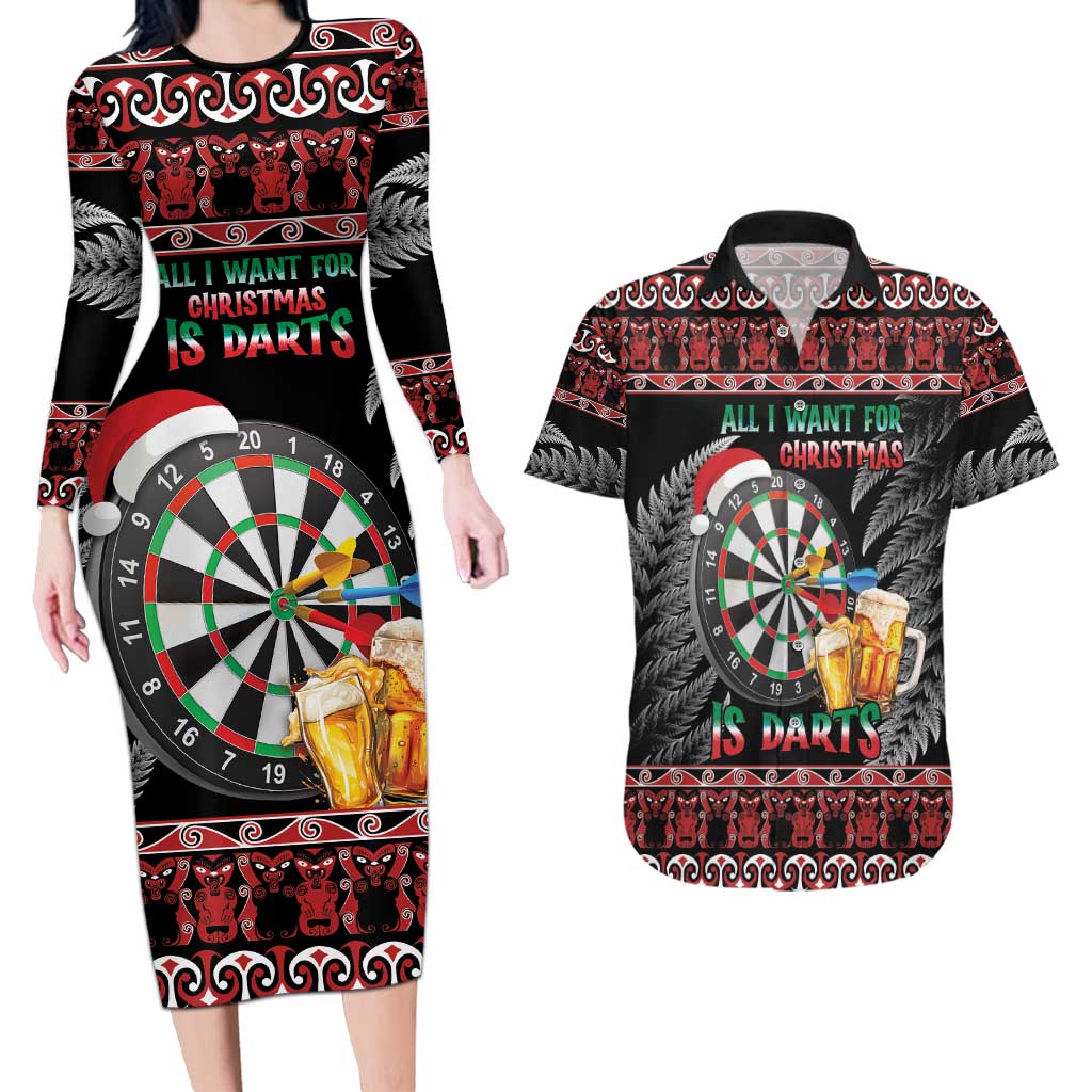 All I Want For Christmas Is Darts New Zealand Couples Matching Long Sleeve Bodycon Dress and Hawaiian Shirt