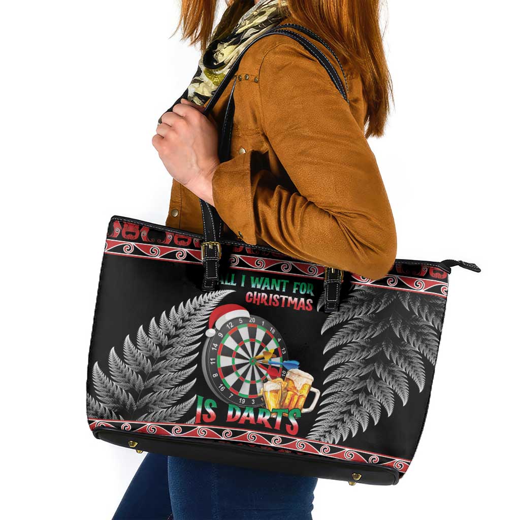 All I Want For Christmas Is Darts New Zealand Leather Tote Bag