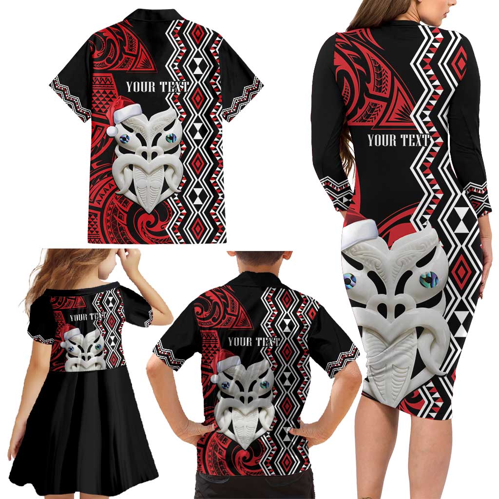 Personalised New Zealand Christmas Family Matching Long Sleeve Bodycon Dress and Hawaiian Shirt Meri Kirihimete Maori Wheku - Taniko Art LT14 - Polynesian Pride
